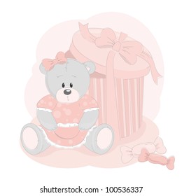 Baby girl greeting card with teddy bear