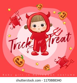 Baby Girl in Halloween Costume : Card Layout Template : Vector Illustration