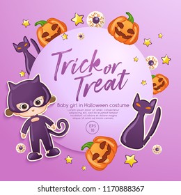 Baby Girl in Halloween Costume : Card Layout Template : Vector Illustration