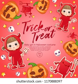 Baby Girl in Halloween Costume : Card Layout Template : Vector Illustration