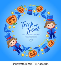 Baby Girl in Halloween Costume : Card Layout Template : Vector Illustration