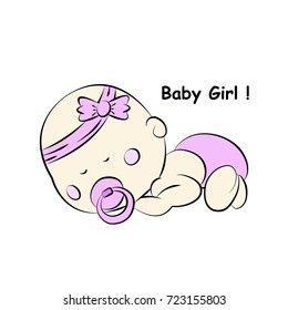 baby girl hand drawn coloring element template design for baby shower