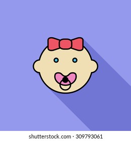 Baby girl icon. Flat vector related icon with long shadow for web and mobile applications. It can be used as - logo, pictogram, icon, infographic element. Vector Illustration.