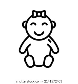 Baby Girl Icon. Line Art Style Design Isolated On White Background