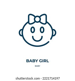 Baby girl icon. Linear vector illustration from baby collection. Outline baby girl icon vector. Thin line symbol for use on web and mobile apps, logo, print media.