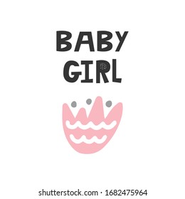 Baby Girl - Kids superhero poster with black and white hand drawn lettering. Baby nursery wall art. Vector illustration.