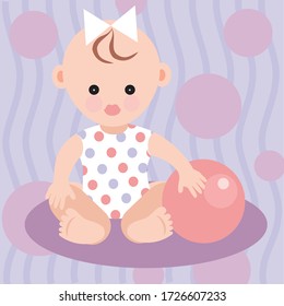 Baby girl in large format on a pink background vector