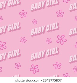 Baby girl letterring seamless pattern. Cute girly background wallpaper. Barby style. Vector