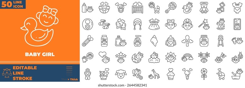baby Girl Line Editable Icons set. Vector illustration in modern thin line style of baby girl icons: baby, child, children, etc