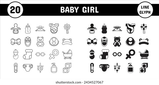 Baby Girl Line Glyph Vector Illustration Icon Sticker Set Design Materials