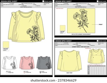 BABY GIRL LONG SLEEVE VINTAGE FLOWER STREETWEAR VECTOR DIGITAL DTG DTF HEAT TRANSFER STICKER SUBLIMATION PRINT T SHIRT TECHPACK MEASUREMENT LAYOUT TEMPLATE DESIGN