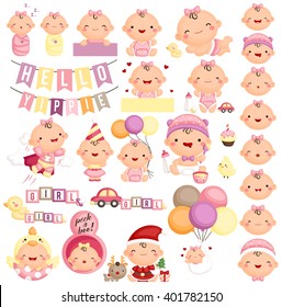 Baby Girl Milestone Vector Set