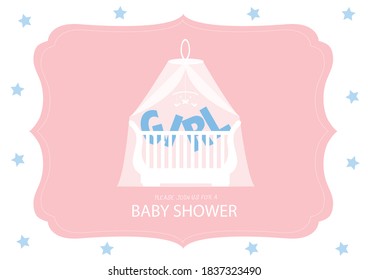Baby girl Nursery with Crib ,Shower Cards,Vector illustrations