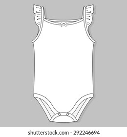 baby girl one piece flat sketch template isolated on grey background