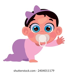 baby girl with pacifier crawling isolated