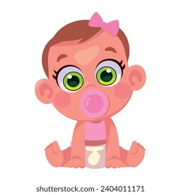 baby girl with pacifier illustration