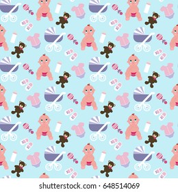 Baby girl pattern on the blue background. Vector illustration