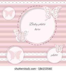 Baby Girl Photo Album Page Decoration Elements. Editable.