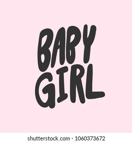 Baby girl. Pink background. Sticker vector for social media post. Hand drawn illustration design. Bubble pop art comics style. Good as poster, t shirt print, card, wallpaper, video or blog cover