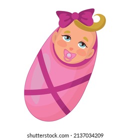 Baby girl in pink diaper on white background - Vector illustration