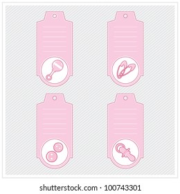 Baby girl pink stickers labels collection, vector illustration
