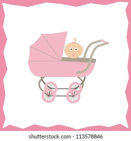 baby girl in a pink stroller, pram, buggy