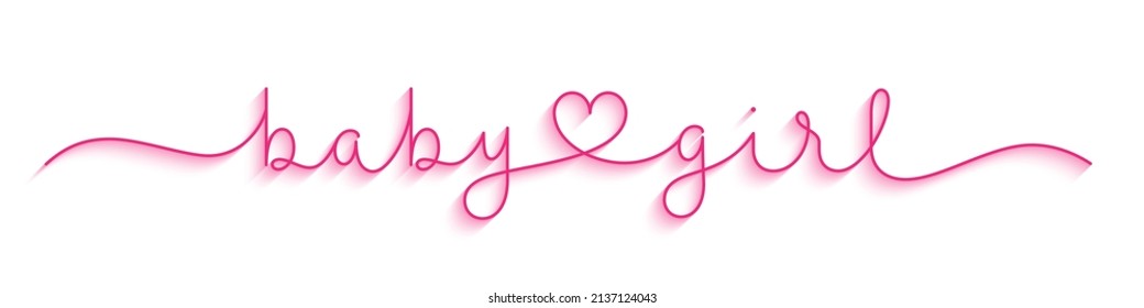 BABY GIRL pink vector monoline calligraphy banner with heart