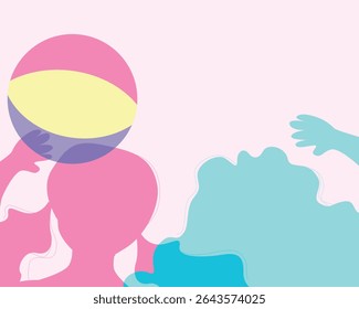 Baby girl playing with ball, silhouette vector stock illustration with silhouettes of children