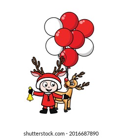 Baby Girl with reindeer Christmas Vector Illustration