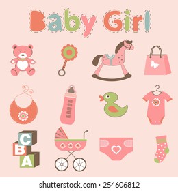 Baby Girl Related Elements Collection Vector Stock Vector (Royalty Free ...