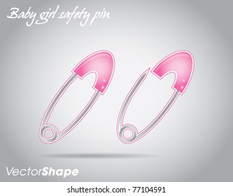 Baby Girl Safety Pin Collection, Opened And Closed, Vector Illustration