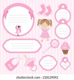 baby girl scrapbook element set
