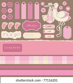 baby girl scrapbook elements. vector illustration