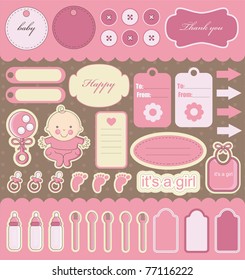 Baby Girl Scrapbook Elements. Vector Illustration