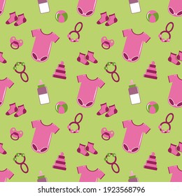 Baby girl seamless patterns. Vector illustration