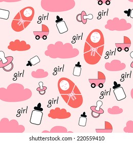 Baby girl seamless vector pattern