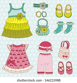 Baby Girl Set - for design and scrapbook - in vector