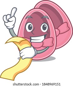 Baby girl shoes mascot character style with a menu on his hand