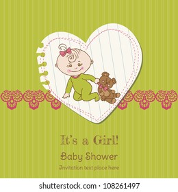 Baby Girl Shower and Arrival Card - with place for your text in vector