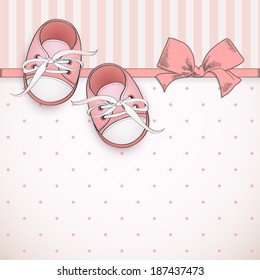 Baby girl shower card. Arrival card with place for your text.