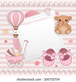 Baby girl shower card. Arrival card with place for your text.