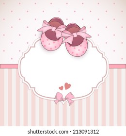 Baby girl shower card. Arrival card with place for your text.