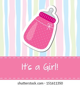 Baby girl shower card with bottle