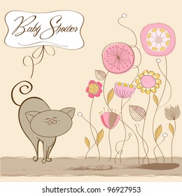 baby girl shower card with cat