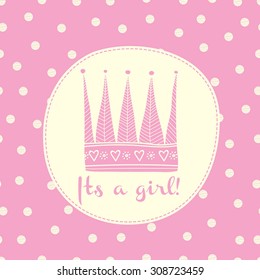 Baby girl shower card with crown and frame for your text