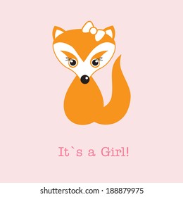 Baby girl shower card with cute fox