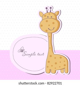 Baby girl shower card with cute giraffe