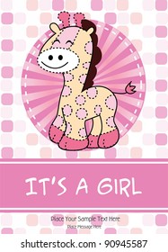 Baby girl shower card with cute giraffe