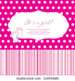 Baby girl shower card with foot steps  and frame for your text