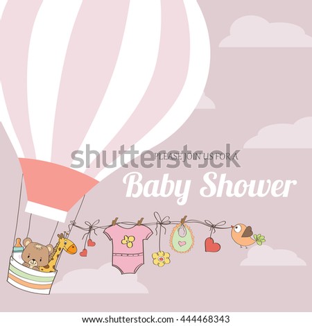 Baby Girl Shower Card Hot Air Stock Vector Royalty Free 444468343